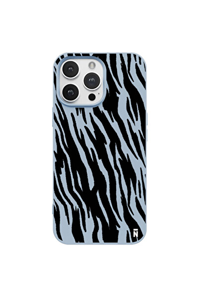 Casen iPhone 15 Pro Max Leopar Tasarımlı Mavi Renkli Silikon Telefon Kılıfı