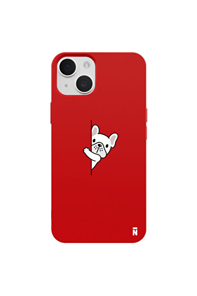 Casen iPhone 13 Dog Lover Tasarımlı Kırmızı Renkli Silikon Telefon Kılıfı