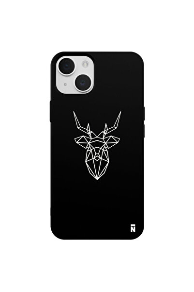 Casen iPhone 13 Geyik Geometrik Tasarımlı Siyah Renkli Silikon Telefon Kılıfı