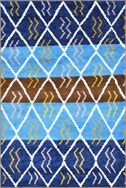 Rugs Modern Halı Covor decorativ modern cu model geometric tematic albastru-m...