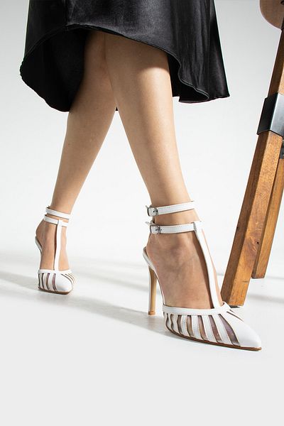 La Limar 10.5 cm white leather mesh women's heels stletto