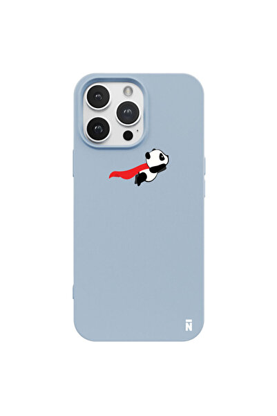 Casen iPhone 15 Pro Max Uçan Panda Tasarımlı Mavi Renkli Silikon Telefon Kılıfı