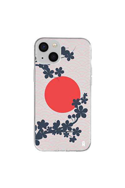Casen iPhone 15 Japon Güneşi Tasarımlı Şeffaf Silikon Telefon Kılıfı