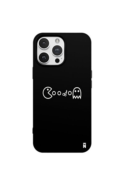 Casen iPhone 14 Pro Max Pac-Man Tasarımlı Siyah Renkli Silikon Telefon Kılıfı
