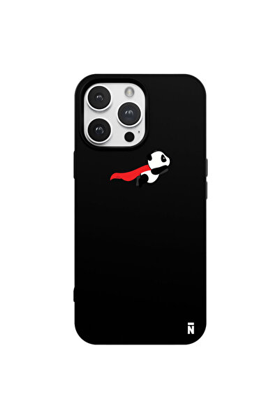 Casen iPhone 14 Pro Max Uyumlu Uçan Panda Tasarımlı Siyah Renkli Silikon Tele...