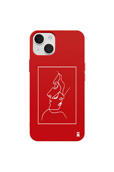 Casen iPhone 13 Kiss Tasarımlı Kırmızı Renkli Silikon Telefon Kılıfı