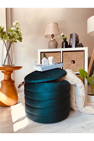 WEBPANYA Geniş Oturum Alanlı Handmade Silinebilir Kumaş Sandıklı Silindir Dekoratif Puf Orta Sehpa