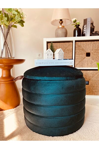 WEBPANYA Geniş Oturum Alanlı Handmade Silinebilir Kumaş Sandıklı Silindir Dekoratif Puf Orta Sehpa