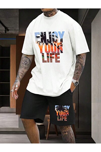 DAXİS Sportwear Company Men's Printed Crew Neck Oversize T-shirt & Shorts Top...