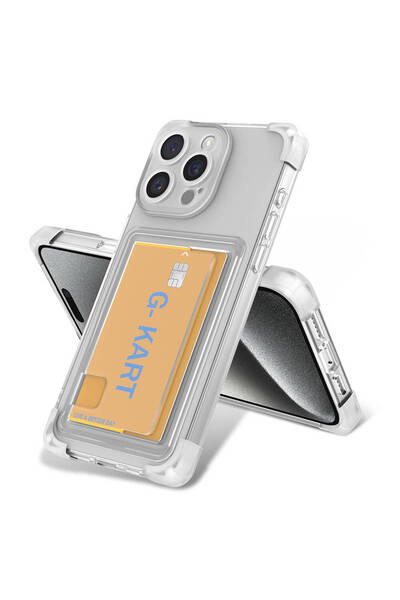 HTstore iPhone Uyumlu 15 Pro Max Kılıf Airbag Tasarımlı Şeffaf Kartlıklı Zore...