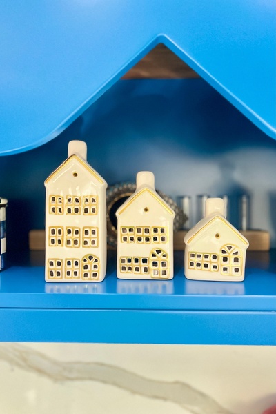 MAMALİZA 3lu Seramik Ev Mumluklar, House mumluk seti. Ev obje.