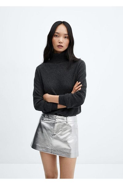 MANGO Woman Fustă mini cu aspect de piele metalizat