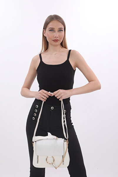 womenacs White Color Design Women's Handbag with Cover Chain Accessory and Shoulder Strap