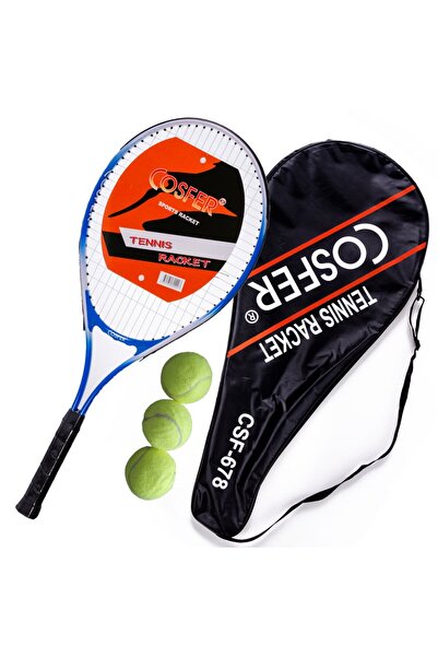 Bundeba 3 Adet Top Hediyeli Taşıma Çantalı 27 İnç Tenis Raketi Mavi