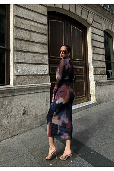 FİOXCO Γυναικείο φόρεμα από τούλι με σχέδιο, με επένδυση, μήκους μίντι, 2 τεμαχίων