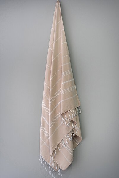 Organik Pamuk 95x180 Çizgili Sultan Peştemal Bej