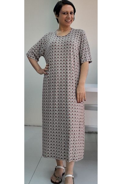 Mertcan Butik Φόρεμα με κοντομάνικο χτενισμένο βισκόζη με στάμπα καφέ βιζόν
