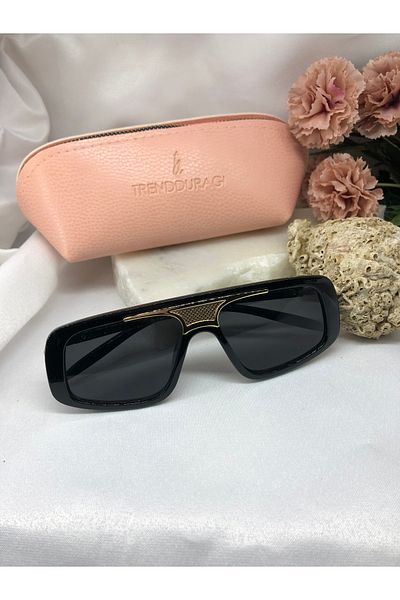 Di Caprio Foca Black Gold Detailed Women's Sunglasses