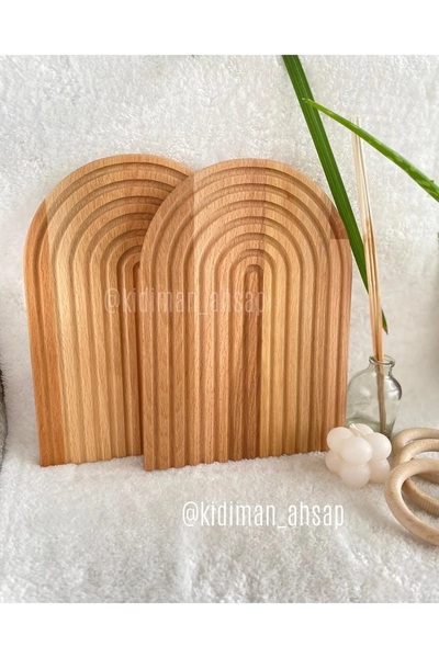 KEUKENWOOD Ahşap Oymalı Yarım Gökkuşağı Dekoratif Tepsi Sunum Tepsisi Sunumluk 1 Adet