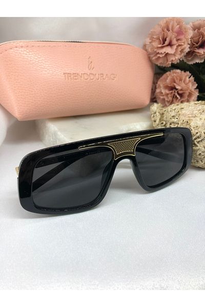 Di Caprio Foca Black Gold Detailed Women's Sunglasses