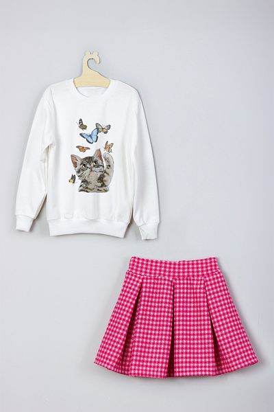 ADA BEBEK ÇOCUK New Season Style Patterned Skirt Sweat Set