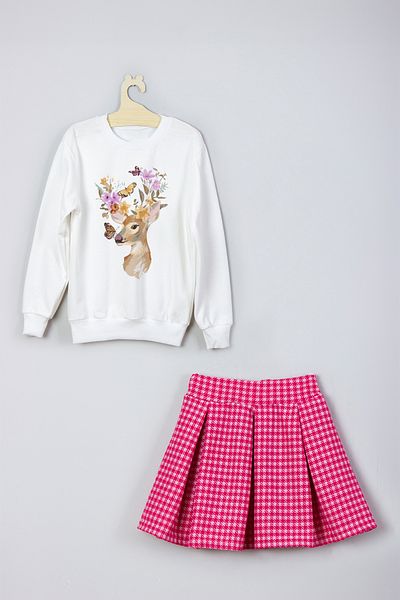 ADA BEBEK ÇOCUK New Season Style Watercolor Printed Skirt Sweat Set