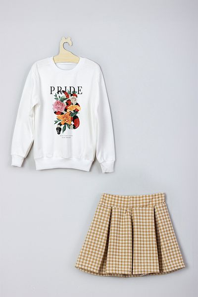 ADA BEBEK ÇOCUK New Season Pride Patterned Skirt and Sweat Set