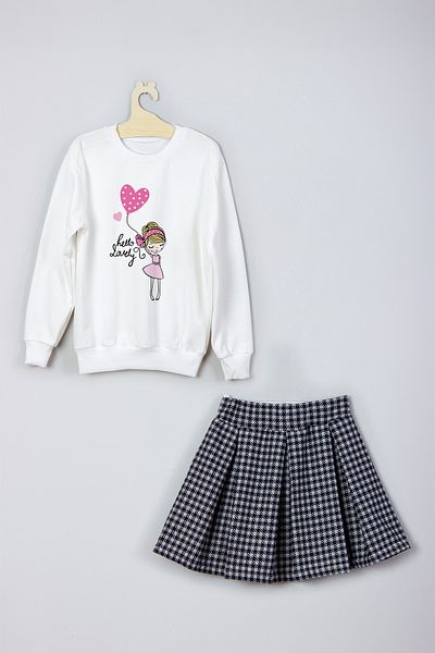 ADA BEBEK ÇOCUK New Season Hello Lovely Printed Skirt Sweat Set
