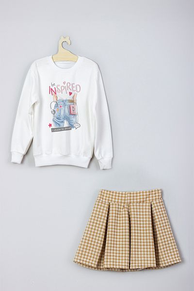 ADA BEBEK ÇOCUK New Season Style Patterned Skirt Sweat Set