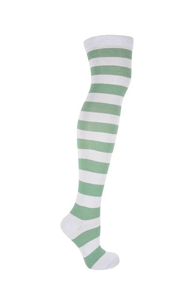 TİSTA Women's Green and White Striped Quality Cotton Knee High Socks