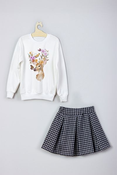 ADA BEBEK ÇOCUK Watercolor Printed Style Skirt and Sweat Set
