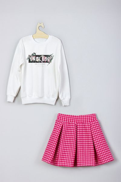 ADA BEBEK ÇOCUK New Season Patterned Style Skirt and Sweat Set