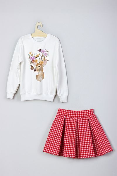 ADA BEBEK ÇOCUK New Season Style Watercolor Printed Skirt Sweat Set