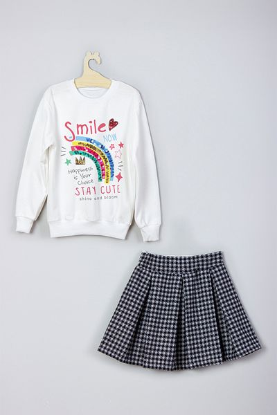 ADA BEBEK ÇOCUK New Season Rainbow Pattern Style Printed Skirt Sweat Set