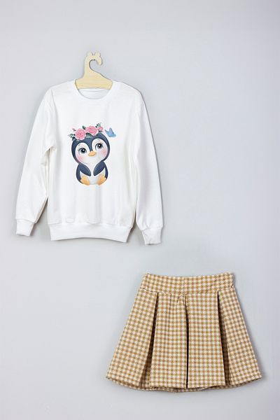 ADA BEBEK ÇOCUK New Season Cute Owl Printed Skirt Sweat Set