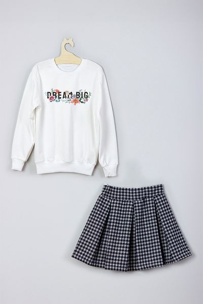 ADA BEBEK ÇOCUK New Season Floral Patterned Skirt and Sweatshirt Set