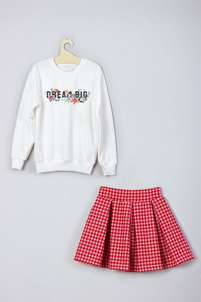 ADA BEBEK ÇOCUK New Season Floral Patterned Skirt and Sweatshirt Set