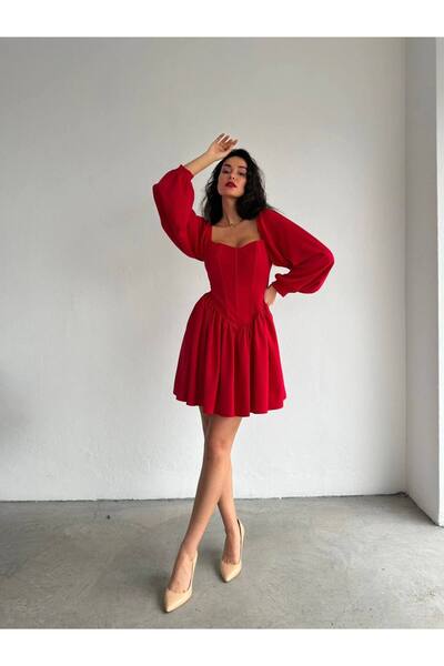 popibutik Κόκκινο Μίνι Φόρεμα Jessica Fabric με τετράγωνη λαιμόκοψη