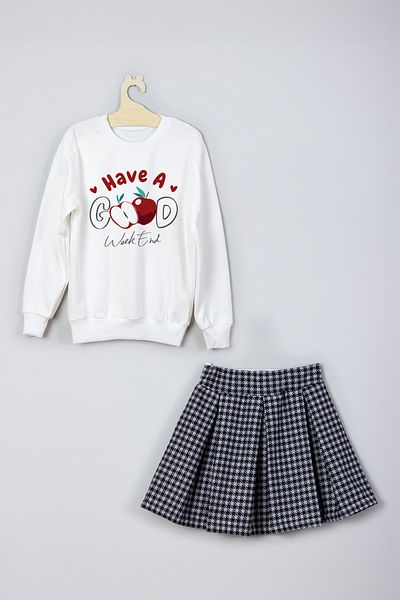 ADA BEBEK ÇOCUK New Season - Stylish Printed Skirt and Sweat Set