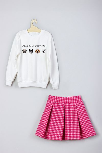 ADA BEBEK ÇOCUK New Season Cute Friends Patterned Skirt Sweat Set