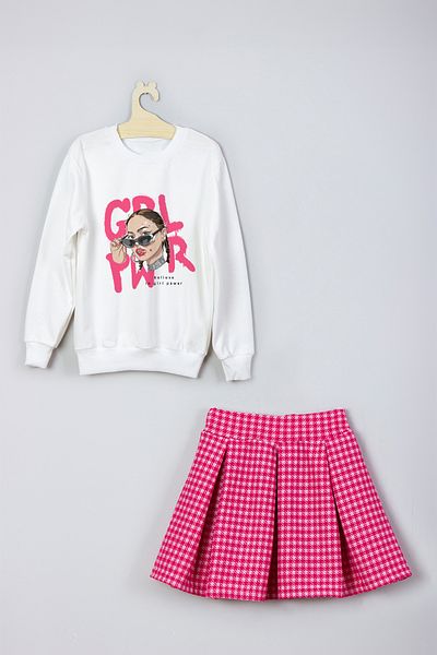 ADA BEBEK ÇOCUK New Season Girl Power Patterned Skirt Sweat Set