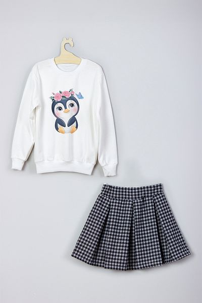 ADA BEBEK ÇOCUK New Season Cute Owl Printed Skirt Sweat Set