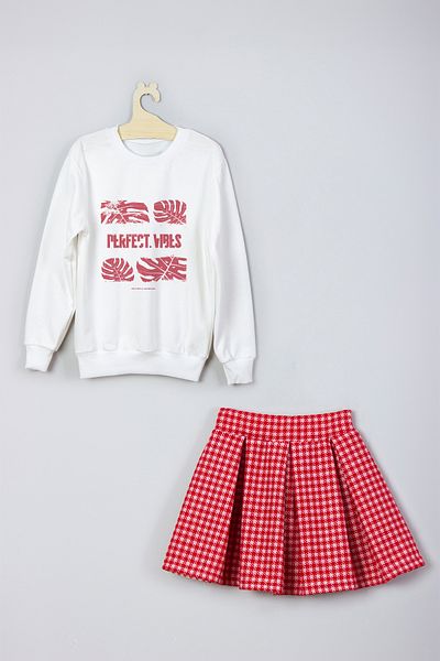 ADA BEBEK ÇOCUK New Season Leaf Patterned Skirt Sweat Set