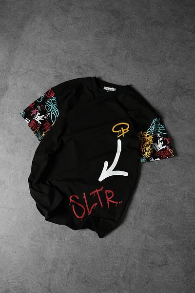 Slatra Tricou oversize cu mâneci Sltr negru pentru bărbați