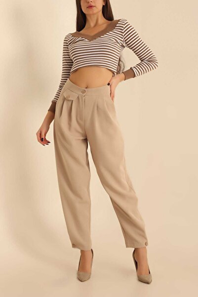 Dali Giyim İthal Scuba Krep Kumaş Önden Pensli Paçası Düğmeli Şalvar Pantolon