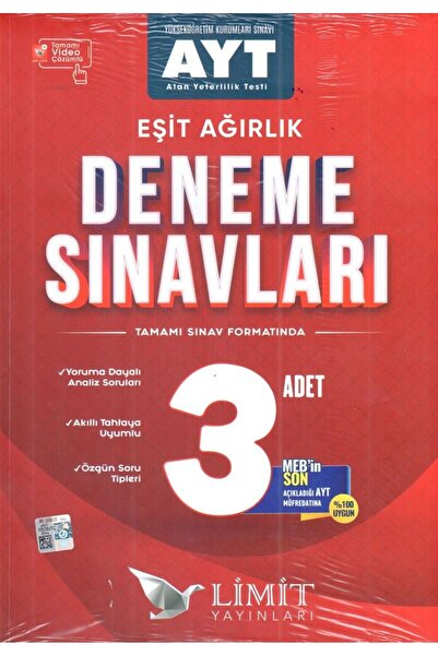 Limit Yayınları Limit AYT Eşit Ağırlık 3 Deneme Parlayan Proje Ayraç Hediye