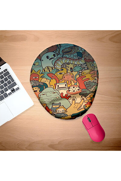 UcuruStore Πολύχρωμο Οβάλ Μαξιλαράκι Ποντικιού με Στήριγμα Καρπού με Διαφορετ...