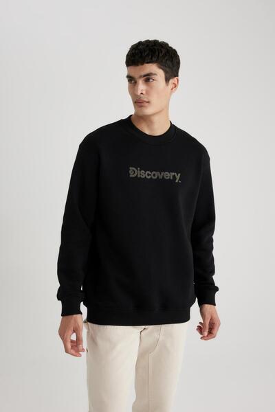 DeFacto Discovery Channel Oversize Fit Bisiklet Yaka Kalın Sweatshirt B4101ax24sp