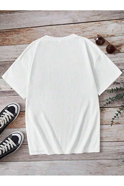 Jose Clothing Μπλουζάκι Unisex Λευκό εμπριμέ από οργανικό βαμβάκι Oversize κοντό μανίκι