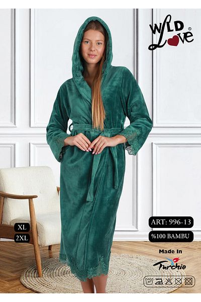 Wild Love Rochie de damă cu glugă din dantelă 100% bambus